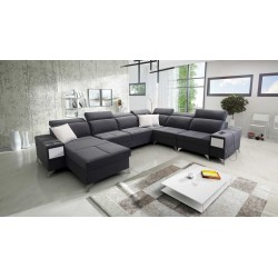 U-shaped Porto VIII corner sofa with sleeping function and USB port | Furniture in Velvet fabric | Hydrophobic, Casablanca 2315