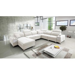 Porto VIII U-shaped corner sofa with a sleeping function and USB port | Furniture in Velvet fabric | Hydrophobic, Casablanca 230