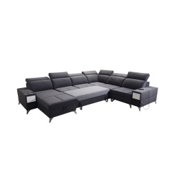 U-förmiges Ecksofa Porto VIII mit Schlaffunktion und USB-Anschluss | Möbel in Samtstoff | Hydrophob, Casablanca 2301