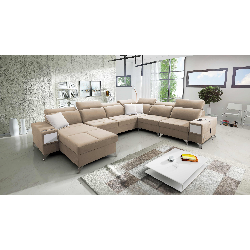 U-förmiges Ecksofa Porto VIII mit Schlaffunktion und USB-Anschluss | Möbel aus Samtstoff | Hydrophob, Casablanca 2304