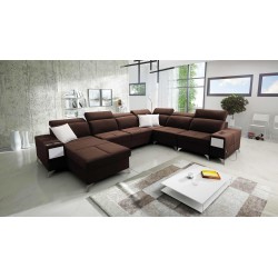 U-förmiges Ecksofa Porto VIII mit Schlaffunktion und USB-Anschluss | Möbel in Samtstoff | Hydrophob, Casablanca 2307