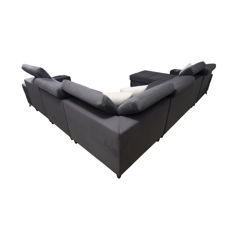 U-shaped Porto VIII sectional sofa with a sleeping function and USB port | Furniture in Velvet fabric | Hydrophobic, Casablanca