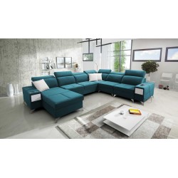 U-förmiges Ecksofa Porto VIII mit Schlaffunktion und USB-Anschluss | Möbel in Veloursstoff | Hydrophob, Casablanca 2313