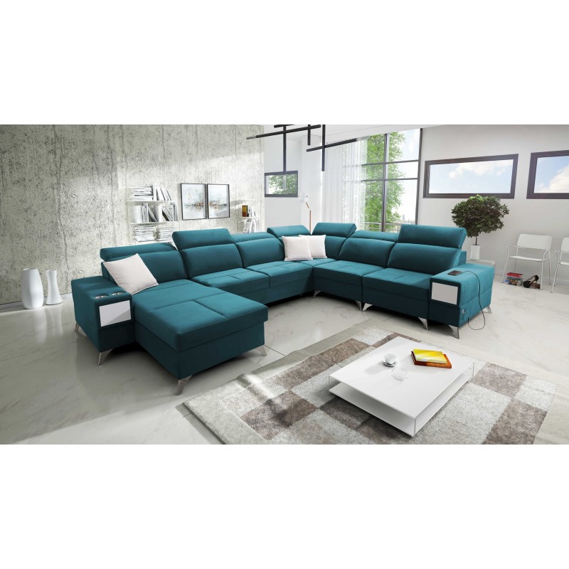 U-förmiges Ecksofa Porto VIII mit Schlaffunktion und USB-Anschluss | Möbel in Veloursstoff | Hydrophob, Casablanca 2313