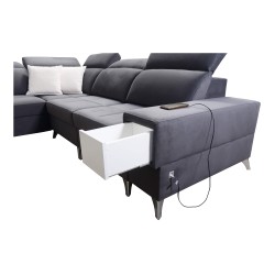 U-förmiges Ecksofa Porto VIII mit Schlaffunktion und USB-Anschluss | Möbel in Veloursstoff | Hydrophob, Casablanca 2313