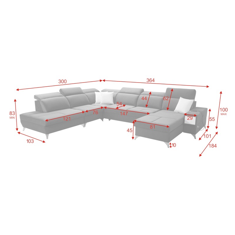 U-shaped Porto X sectional sofa – a comfortable and stylish piece of furniture with a sleeping function