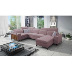 Sofá esquinero en forma de U Alto IV con función de cama - Tejido, Sawana 61