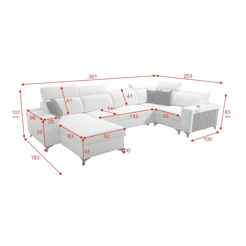 U-shaped Alto IV sectional with sleeping function - Weave, Sawana 21