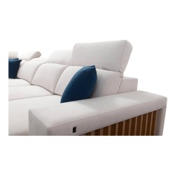 U-shaped corner sofa Alto VI with slats, sleeping function, and adjustable headrests in Plecionka, Sawana 14