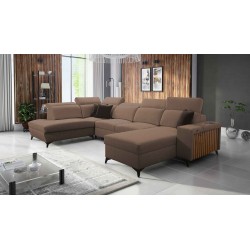 U-förmiges Sofa Alto VI mit Lamellen, Schlaffunktion und verstellbaren Kopfstützen Plecionka, Sawana 25