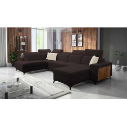 U-förmiges Sofa Alto VI mit Lamellen, Schlaffunktion und verstellbaren Kopfstützen in Plecionka, Sawana 26