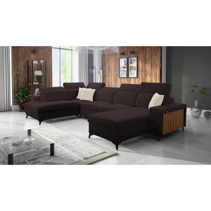 U-shaped Alto VI sectional sofa with slats, sleeping function, and adjustable headrests in Plecionka, Sawana 26
