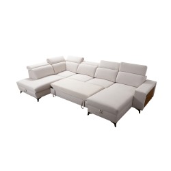 U-förmiges Sofa Alto VI mit Lamellen, Schlaffunktion und verstellbaren Kopfstützen in Plecionka, Sawana 26