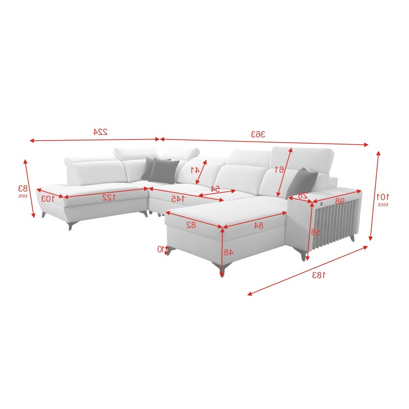 U-shaped corner sofa Alto VI with slats, sleeping function, and adjustable headrests in Plecionka, Sawana 61