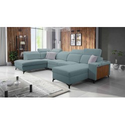 U-förmiges Sofa Alto VI mit Lamellen, Schlaffunktion und verstellbaren Kopfstützen Plecionka, Sawana 72