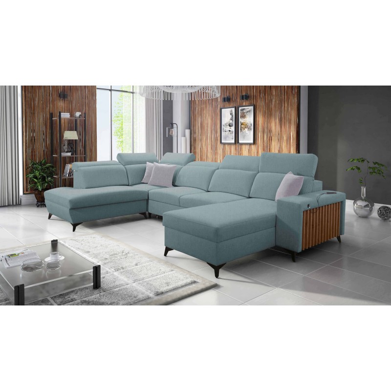 U-förmiges Sofa Alto VI mit Lamellen, Schlaffunktion und verstellbaren Kopfstützen Plecionka, Sawana 72