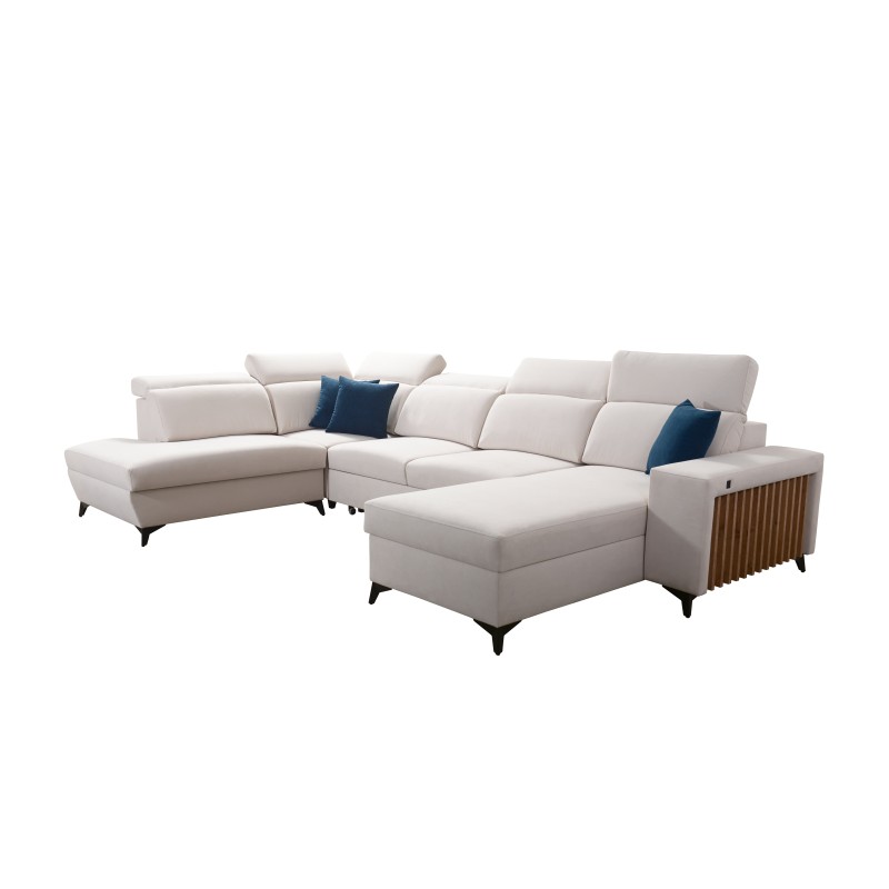 U-shaped Alto VI sectional sofa with slats, sleeping function, and adjustable headrests, Plecionka, Sawana 72