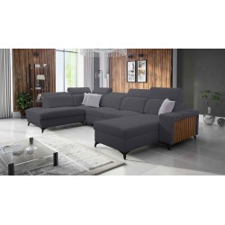 U-förmiges Ecksofa Alto VI mit Latten, Schlaffunktion und verstellbaren Kopfstützen Plecionka, Sawana 96.