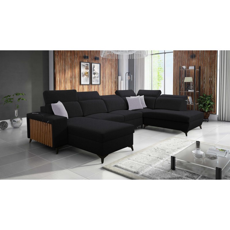U-shaped corner sofa Alto VI with slats, sleeping function, and adjustable headrests in Plecionka, Sawana 14