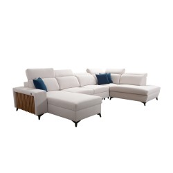 U-shaped corner sofa Alto VI with slats, sleeping function, and adjustable headrests in Plecionka, Sawana 14