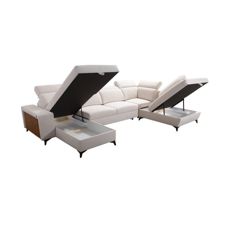 U-shaped Alto VI sectional sofa with slats, sleeping function, and adjustable headrests in Plecionka, Sawana 25
