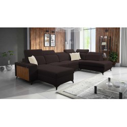 U-förmiges Sofa Alto VI mit Lamellen, Schlaffunktion und verstellbaren Kopfstützen in Plecionka, Sawana 26
