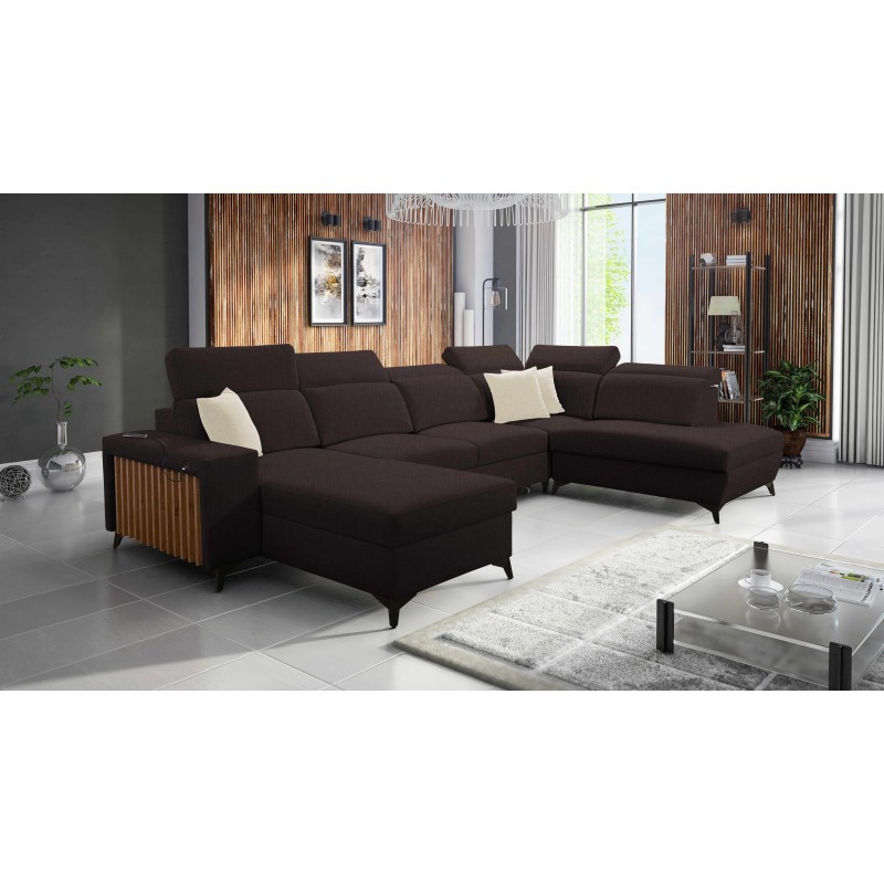 U-shaped Alto VI sectional sofa with slats, sleeping function, and adjustable headrests in Plecionka, Sawana 26