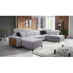 U-förmiges Ecksofa Alto VI mit Lamellen, Schlaffunktion und verstellbaren Kopfstützen Plecionka, Sawana 84