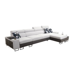 Prestige XII Maxi Ecksofa mit Schlaffunktion, USB-Anschluss in weichem Stoff, Freya 210.11 + Tauro 8207 | Ihr Wohnzimmer auf no