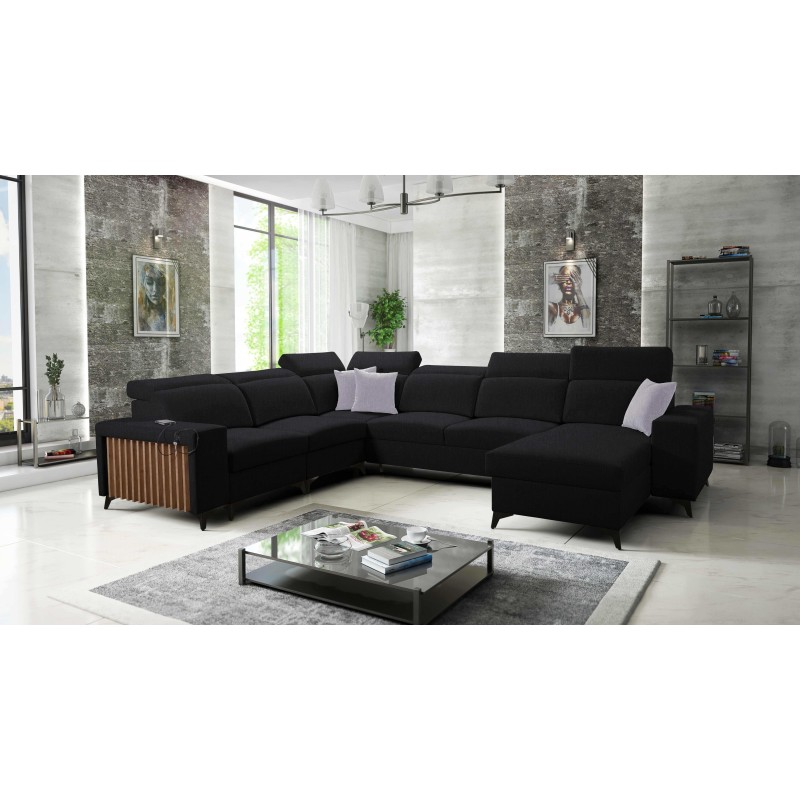 Modern Corner Sofa U Alto VIII with Slats - Wicker, Sawana 14