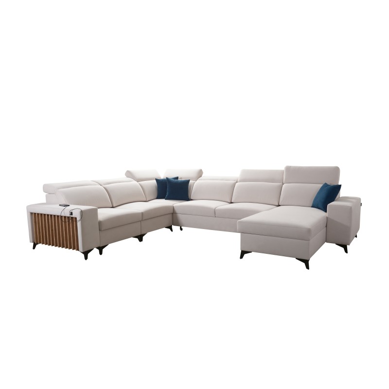 Moderner Ecksofa U Alto VIII mit Lamellen - Flechtwerk, Sawana 14