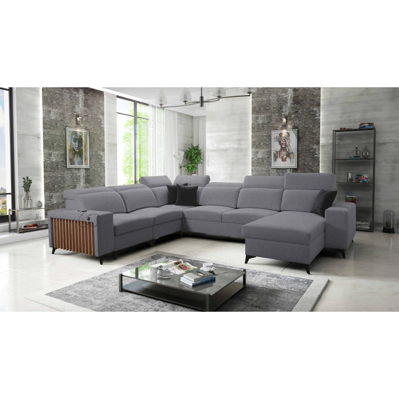 Modern Corner Sofa U Alto VIII with Slats - Weave, Sawana 21