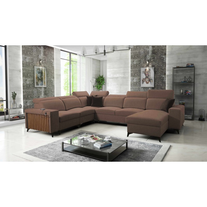 Modern Corner Sofa U Alto VIII with Slats - Wicker, Sawana 25