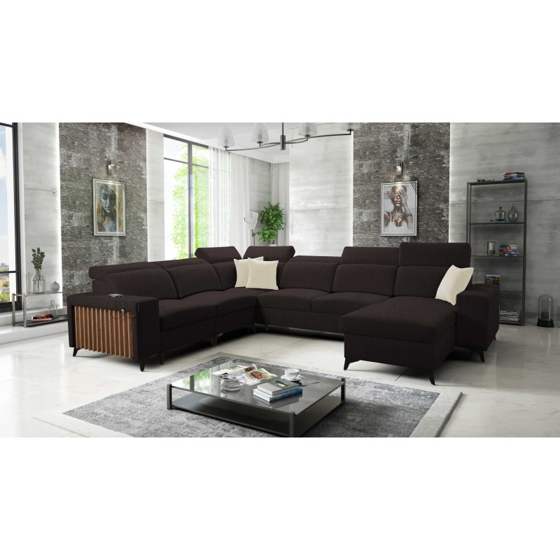Modern Corner Sofa U Alto VIII with Slats - Wicker, Sawana 26