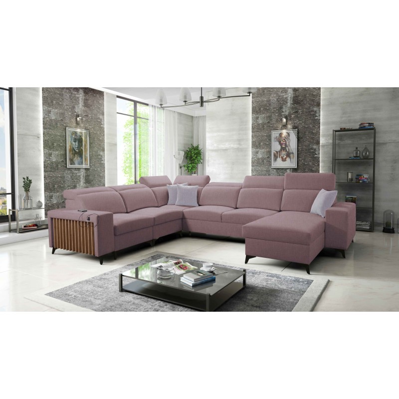 Modern Corner Sofa U Alto VIII with Slats - Wicker, Sawana 61