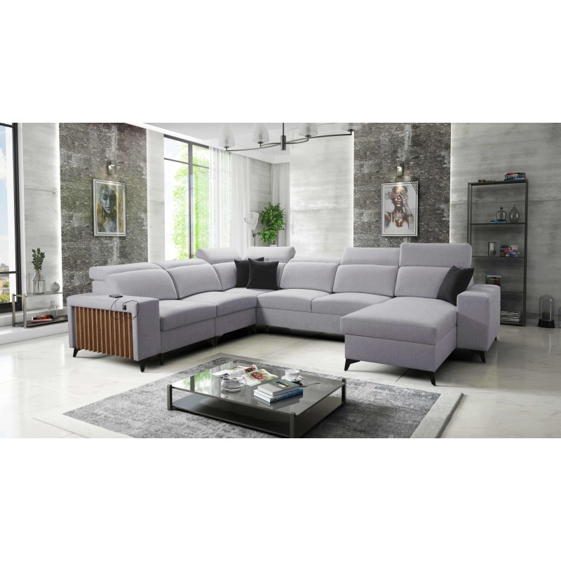 Modern Corner Sofa U Alto VIII with Slats - Wicker, Sawana 84