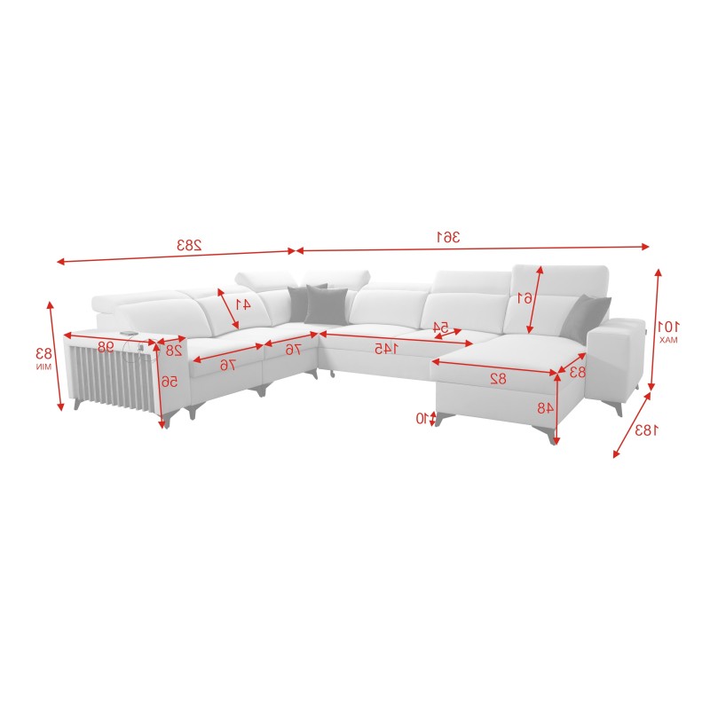 Modern Corner Sofa U Alto VIII with Slats - Weave, Sawana 96