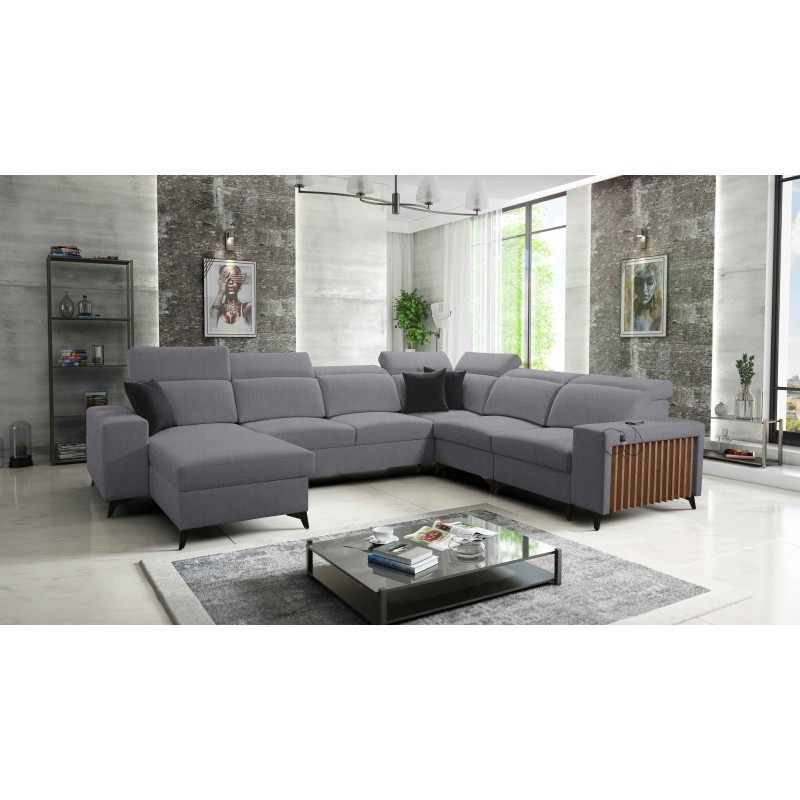 Modern Corner Sofa U Alto VIII with Slats - Weave, Sawana 21
