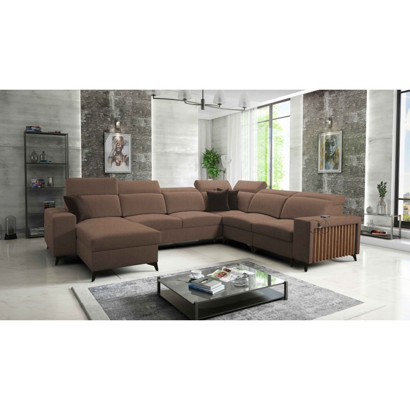 Modern Corner Sofa U Alto VIII with Slats - Wicker, Sawana 25