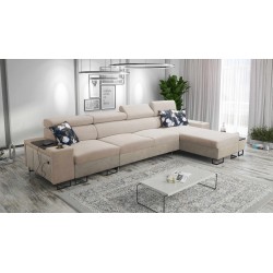 Prestige XII Maxi corner sofa with a sleeping function, USB port in Soft-to-the-touch fabric, Freya 210.04 + Tauro 8203 | Your l