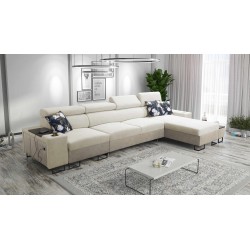 Prestige XII Maxi corner sofa with a sleeping function, USB port in Soft-to-touch fabric, Freya 210.02 + Tauro 8203 | Your livin