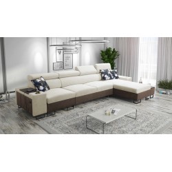 Prestige XII Maxi corner sofa with a sleeping function, USB port in Soft-touch fabric, Freya 210.02 + Tauro 8202 | Your living r