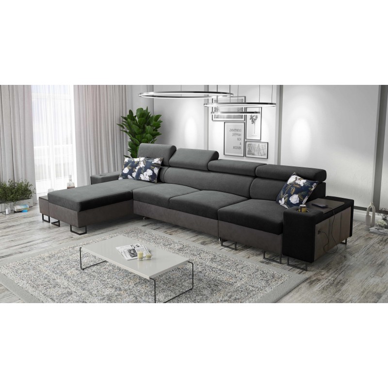 Prestige XII Maxi corner sofa with a sleeping function, USB port, in Soft to the touch fabric, Freya 210.24 + Tauro 8207 | Your 