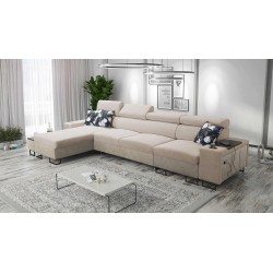 Esquina Prestige XII Maxi con función de cama, puerto USB en tela Suave al tacto, Freya 210.04 + Tauro 8203 | Tu salón a la medi