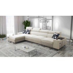 Esquina Prestige XII Maxi con función de cama, puerto USB en tela Suave al tacto, Freya 210.02 + Tauro 8203 | Tu salón en no