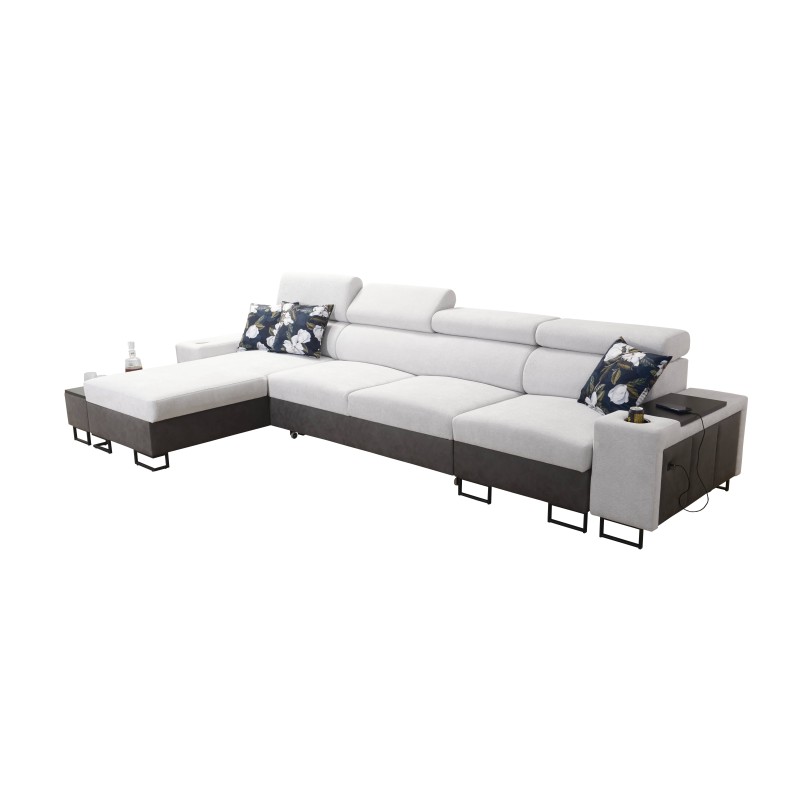 Prestige XII Maxi corner sofa with a sleeping function, USB port in Soft-touch fabric, Freya 210.02 + Tauro 8202 | Your living r
