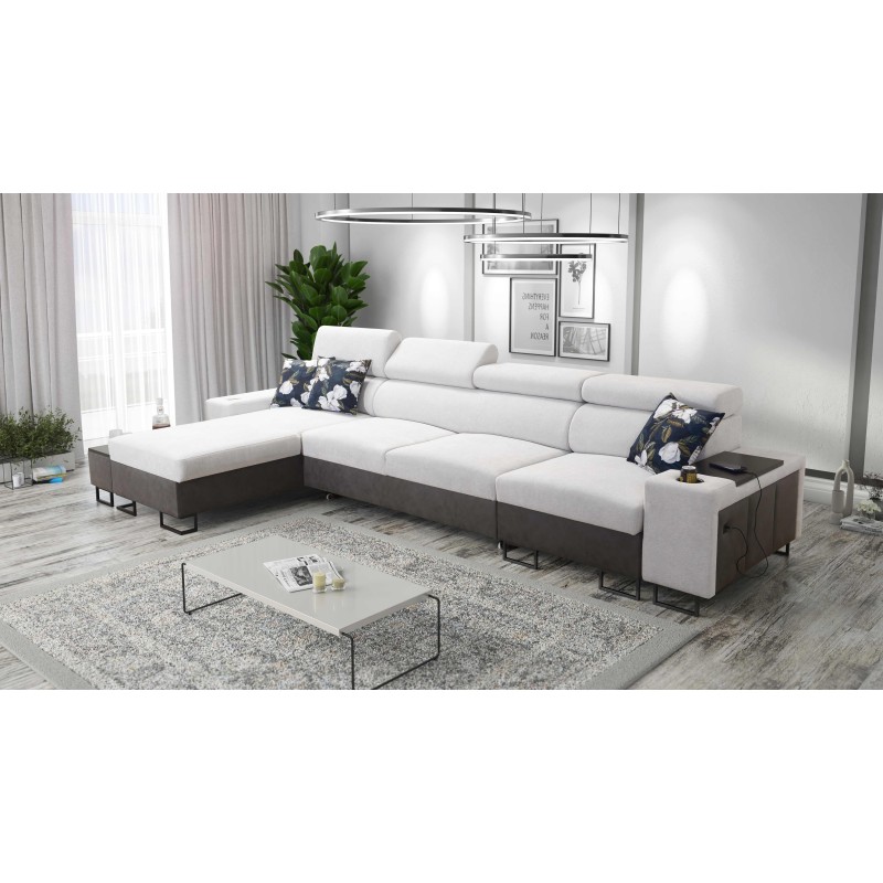 Prestige XII Maxi corner sofa with a sleeping function, USB port in Soft Touch fabric, Freya 210.18 + Tauro 8207 | Your living r