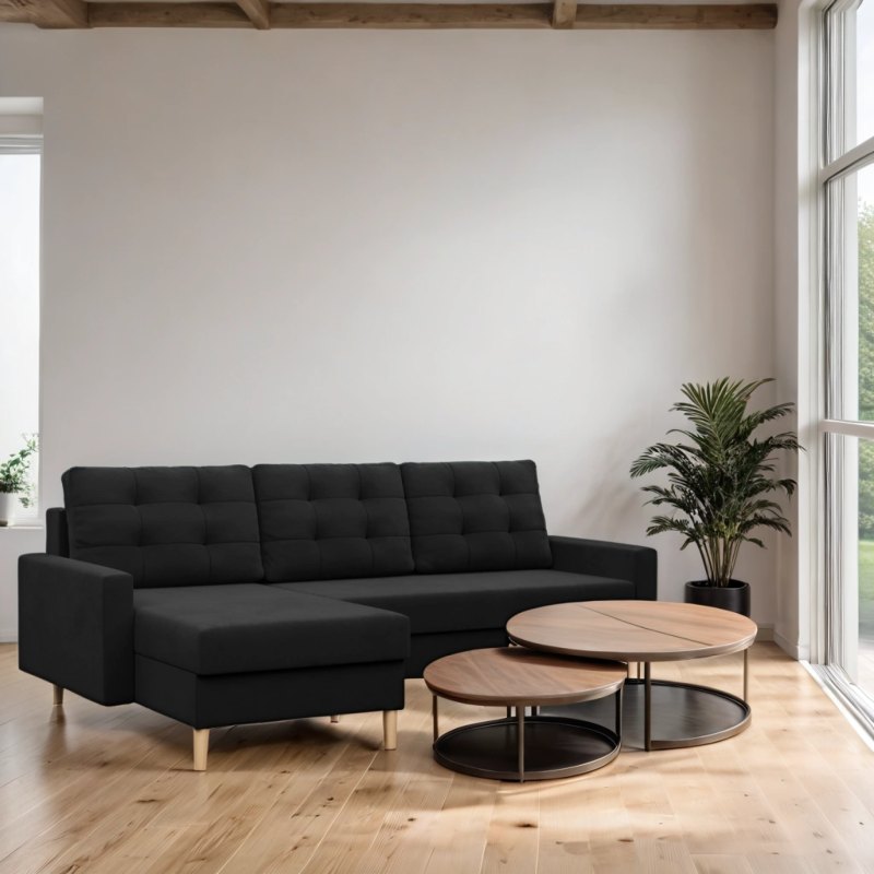 Ecksofa BLANK LL, Stoffart - I Gruppe, Füllung - Schaumstoff, Farbe - SCHWARZ