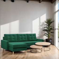 Ecksofa BLANK LL, Stoffart - Gruppe II, Füllung - Federung, Farbe - FLASCHENGRÜN