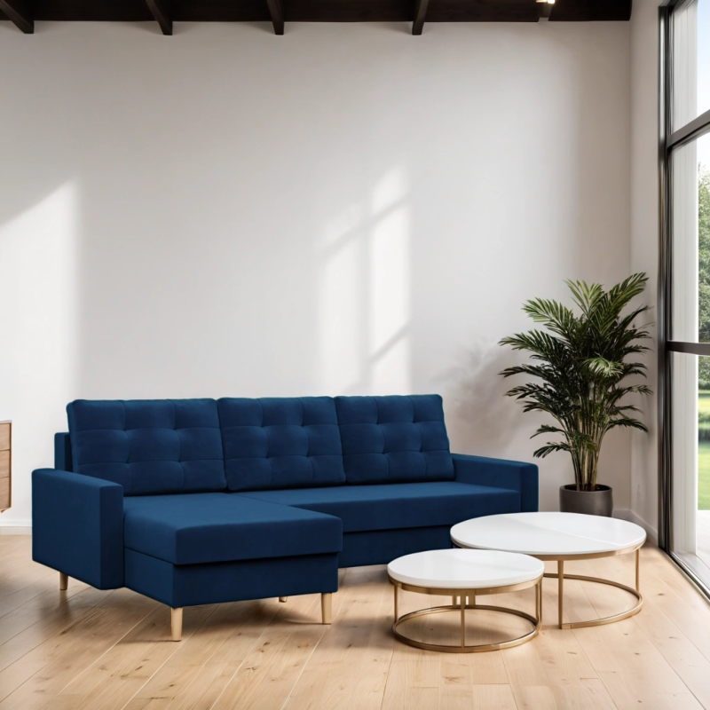 Ecksofa BLANK LL, Stoffart - Gruppe II, Füllung - Federkern, Farbe - DUNKELBLAU